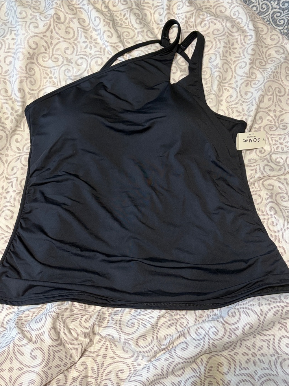 NWT Soma Swim One-Shoulder Tankini Top Black Size XXL